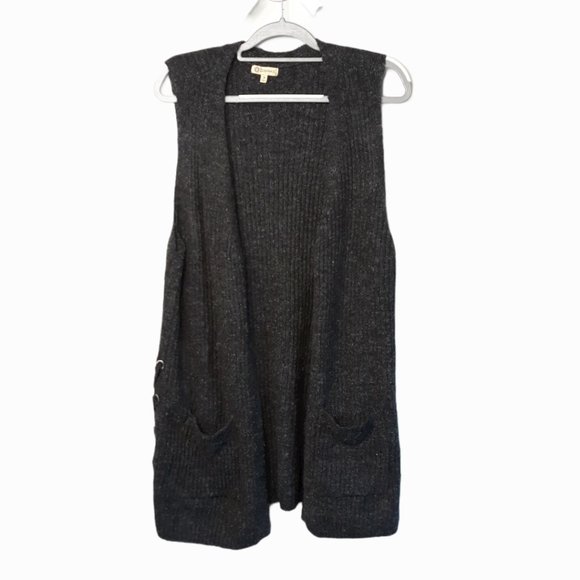 DEMOCRACY • Medium wool blend gray knit cardigan sweater sleeveless Fall - Picture 1 of 5